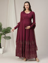 Maroon Lurex Maternity & Nursing Flared Kurta with Dupatta