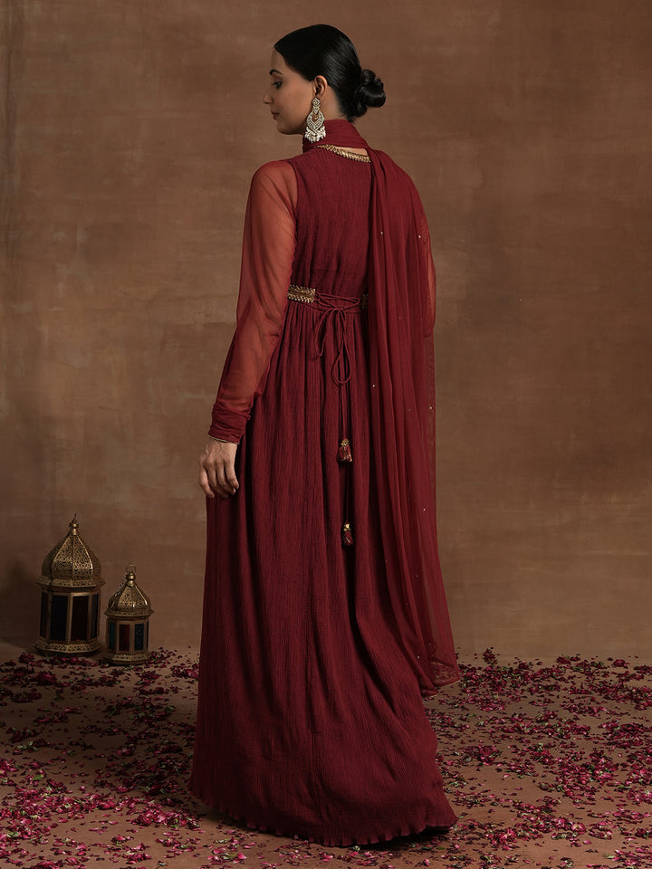 Maroon Maternity Anarkali with Embellished Yoke