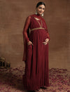 Maroon Maternity Anarkali with Embellished Yoke