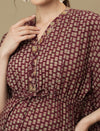 Maroon Maternity Collared Kaftan Dress