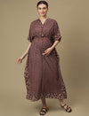 Maroon Maternity Collared Kaftan Dress