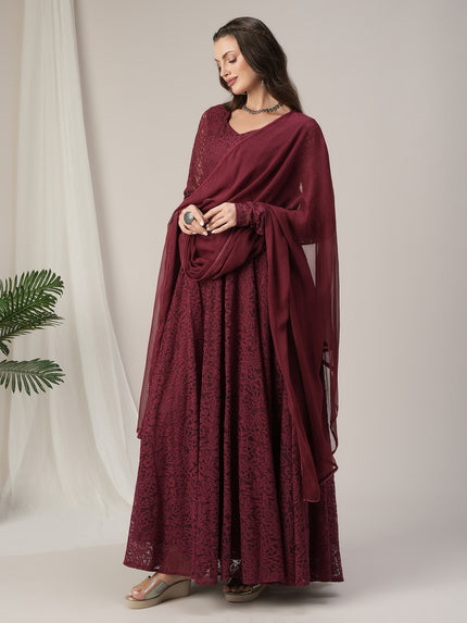 Maroon Lace Maternity & Nursing Flared Kurta with Dupatta
