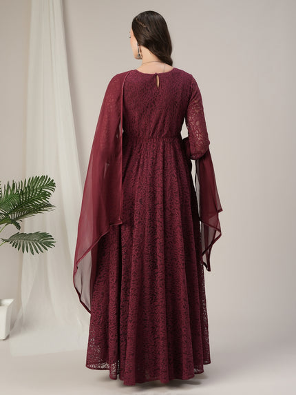 Maroon Lace Maternity & Nursing Flared Kurta with Dupatta