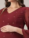 Maroon A-Line Maternity & Nursing Kurta Set with Dupatta