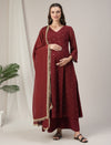 Maroon A-Line Maternity & Nursing Kurta Set with Dupatta