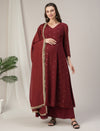 Maroon A-Line Maternity & Nursing Kurta Set with Dupatta
