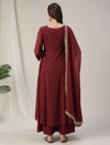 Maroon A-Line Maternity & Nursing Kurta Set with Dupatta