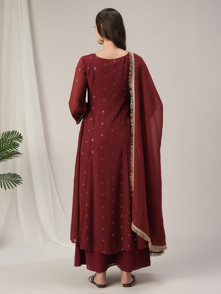 Maroon A-Line Maternity & Nursing Kurta Set with Dupatta