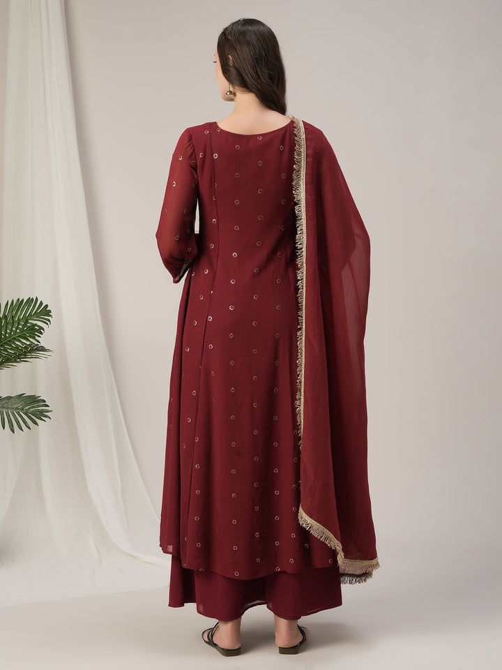 Maroon A-Line Maternity & Nursing Kurta Set with Dupatta