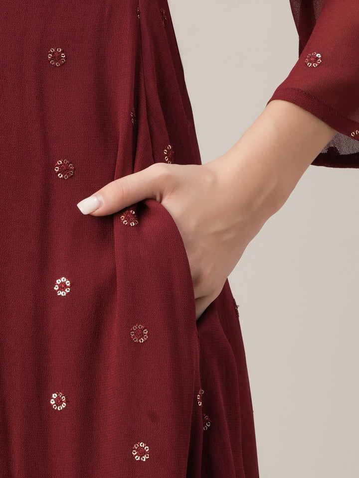 Maroon A-Line Maternity & Nursing Kurta Set with Dupatta