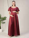 Maroon Maternity Satin Maxi formal Gown