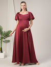 Maroon Maternity Satin Maxi formal Gown