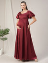 Maroon Maternity Satin Maxi formal Gown