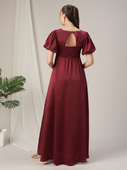 Maroon Maternity Satin Maxi Gown with Sweetheart Neck Maroon Maternity Satin Maxi Gown with Sweetheart Neck