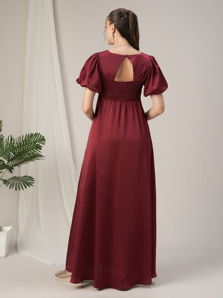 Maroon Maternity Satin Maxi formal Gown