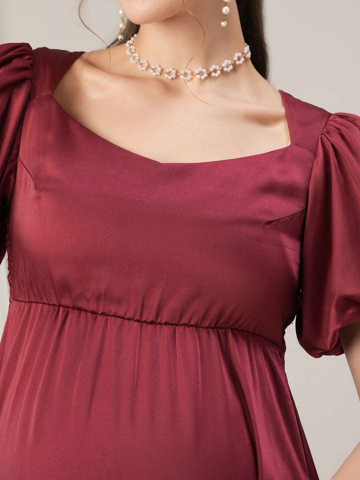 Maroon Maternity Satin Maxi formal Gown