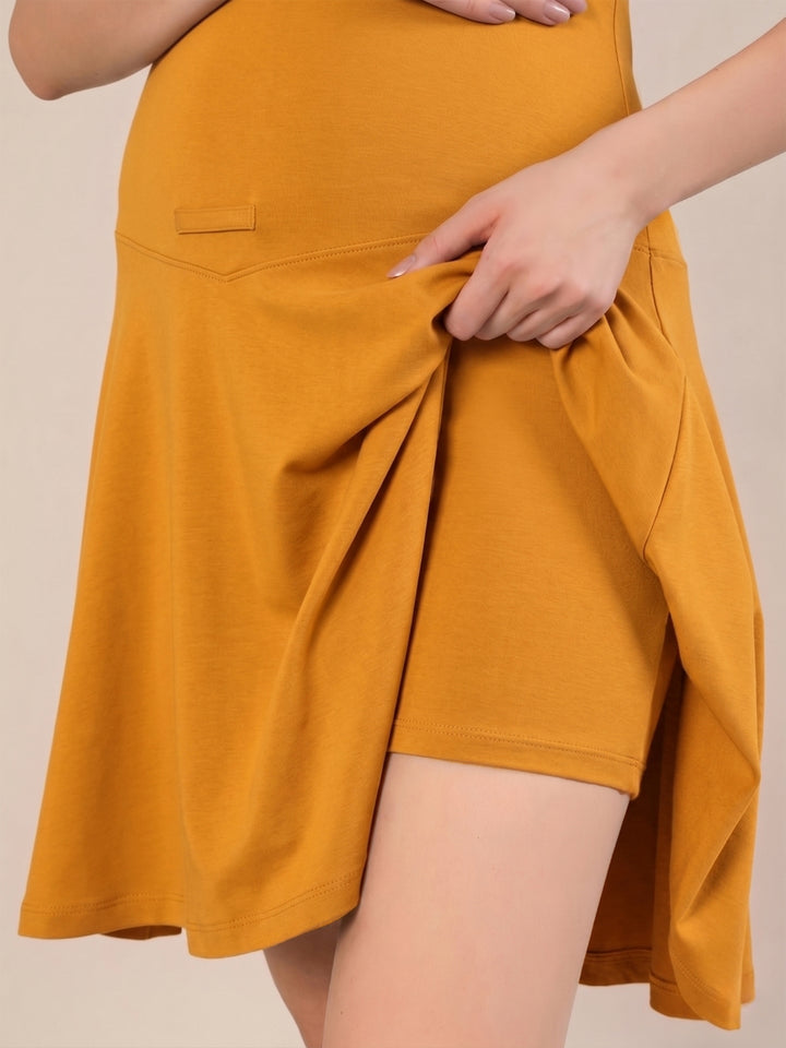 Maternity Knee-length Flared Skorts with Adjustable Drawstring - Casablanca