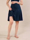 Maternity Knee-length Flared Skorts with Adjustable Drawstring - Indigo Blue