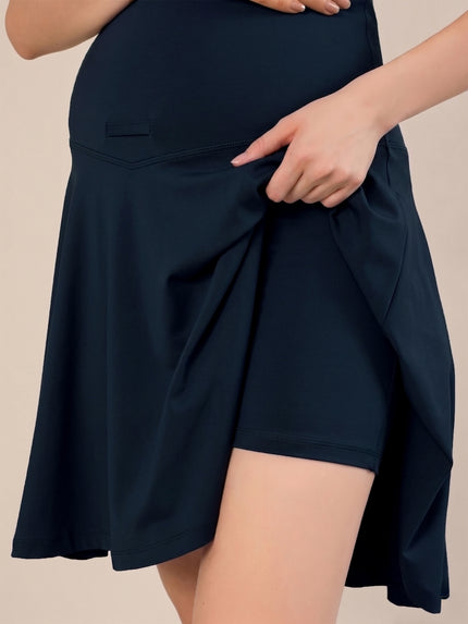 Maternity Knee-length Flared Skorts with Adjustable Drawstring - Indigo Blue