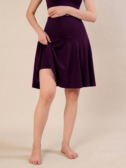 Maternity Knee-length Flared Skorts with Adjustable Drawstring - Purple