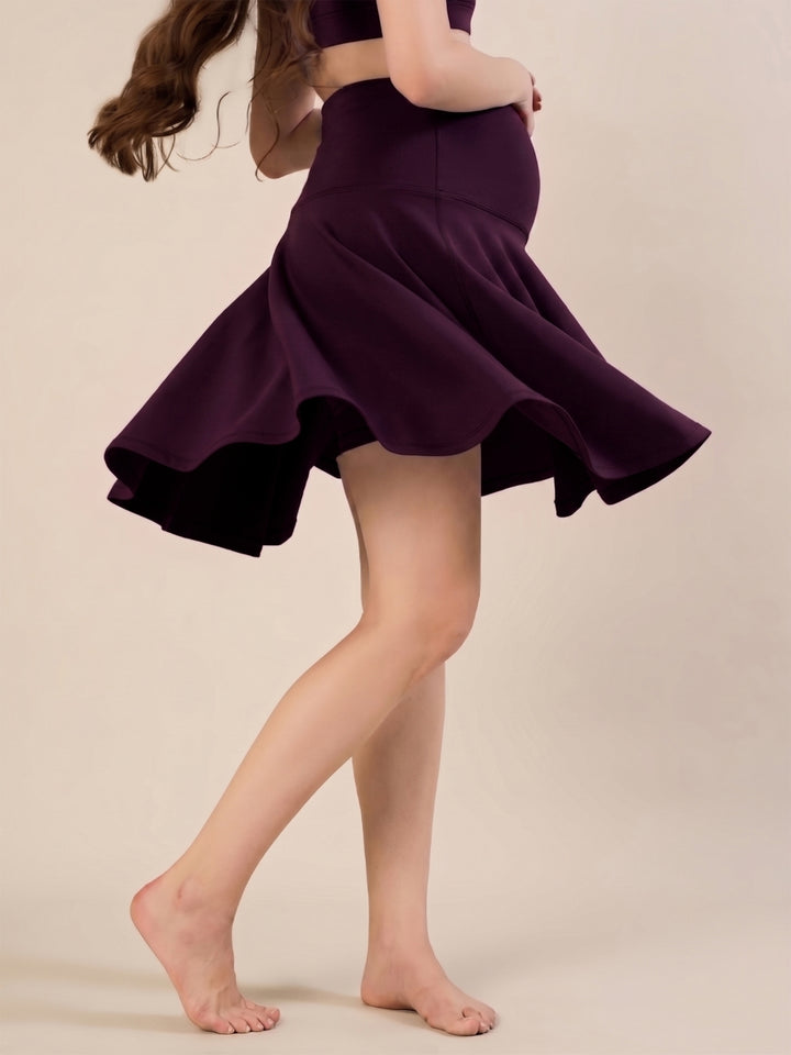 Maternity Knee-length Flared Skorts with Adjustable Drawstring - Purple