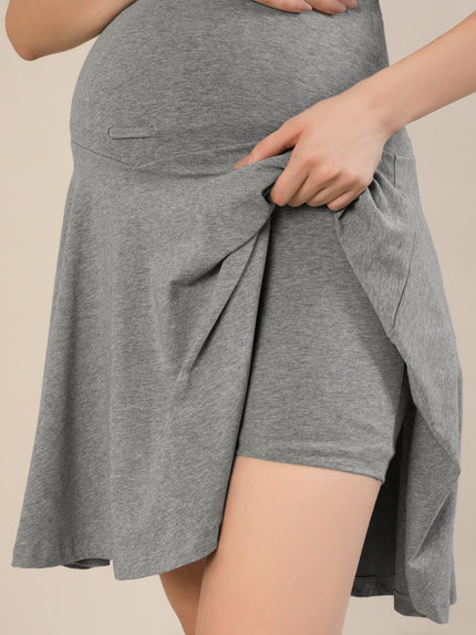 Maternity Over-Belly Flared Skort with Inner Shorts - Grey