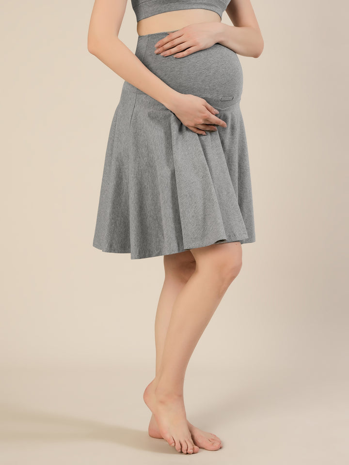 Maternity Over-Belly Flared Skort with Inner Shorts - Grey