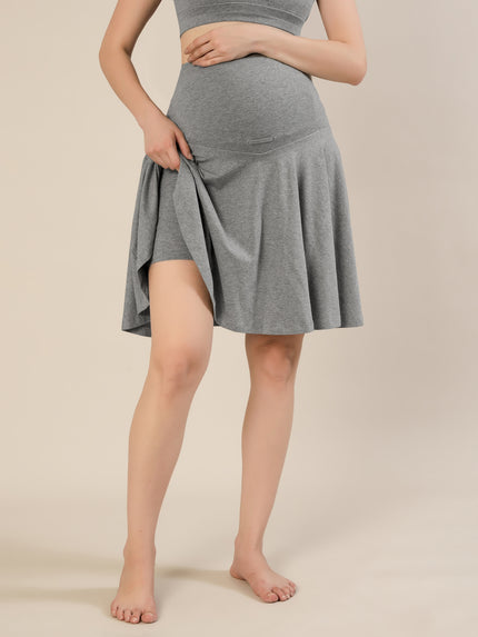 Maternity Over-Belly Flared Skort with Inner Shorts - Grey