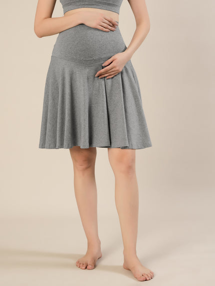 Maternity Over-Belly Flared Skort with Inner Shorts - Grey