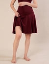 Maternity Knee-length Flared Skorts with Adjustable Drawstring - Wine Berry