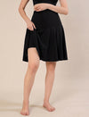 Maternity Knee-length Flared Skorts with Adjustable Drawstring - Black