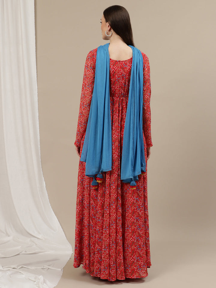 2pc. Red Maternity Gown with Dupatta