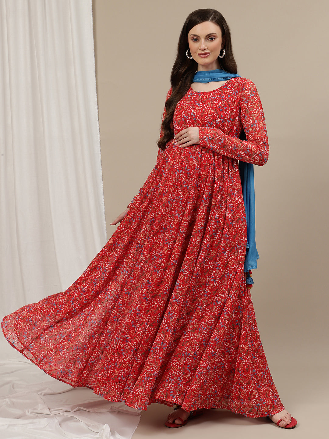 Buy Red Maternity Gown with Dupatta Buy Red Maternity Gown with Dupatta