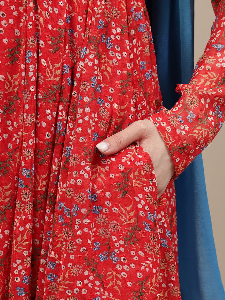 2pc. Red Maternity Gown with Dupatta