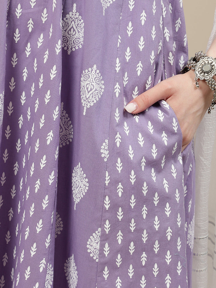 3pc. Maternity Cotton Anarkali Kurta Set with Churidar & Dupatta- Lavender