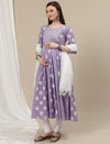 Maternity Cotton Anarkali Kurta with Dupatta- Lavender