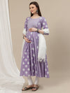 Maternity Cotton Anarkali Kurta with Dupatta- Lavender