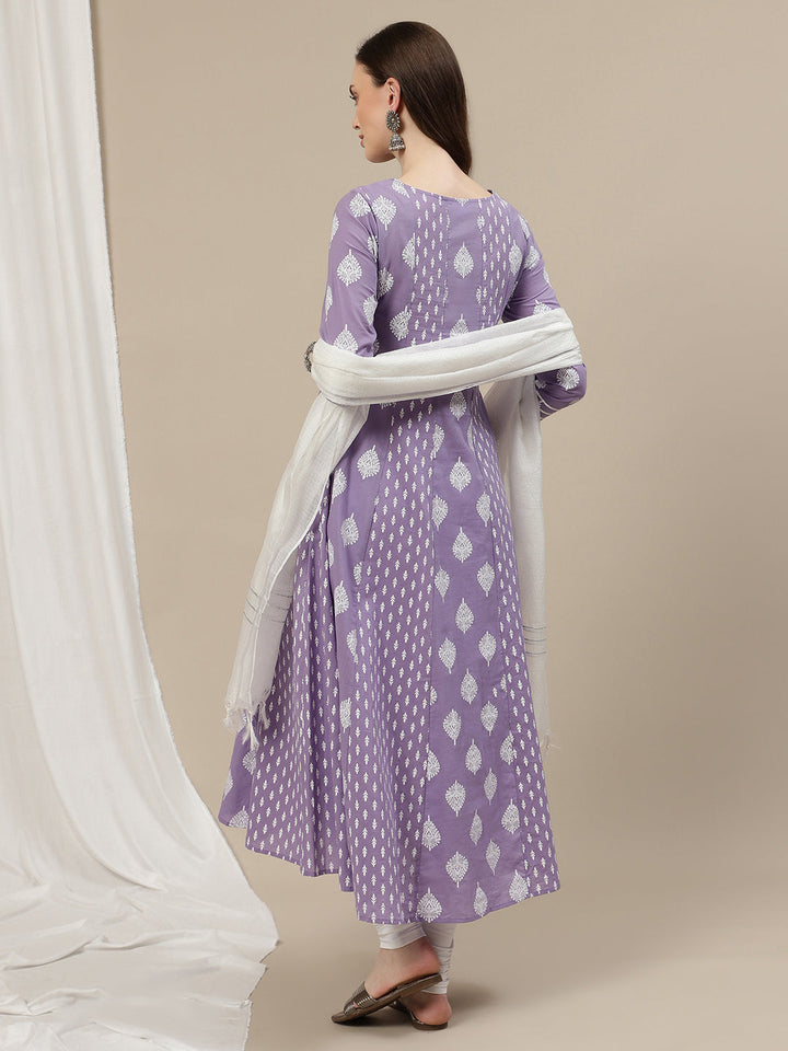 Maternity Cotton Anarkali Kurta with Dupatta- Lavender