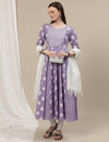 Maternity Cotton Anarkali Kurta with Dupatta- Lavender