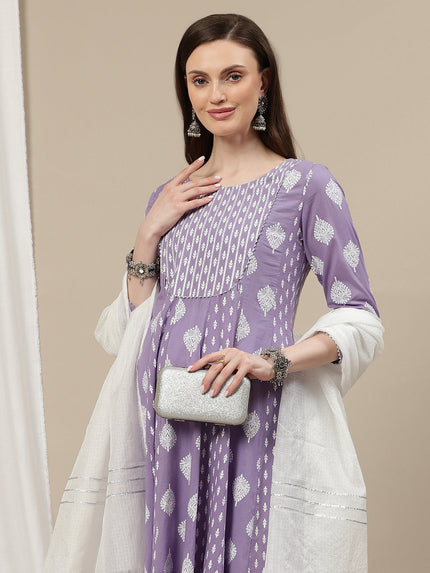 Maternity Cotton Anarkali Kurta with Dupatta- Lavender