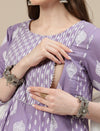 3pc. Maternity Cotton Anarkali Kurta Set with Churidar & Dupatta- Lavender