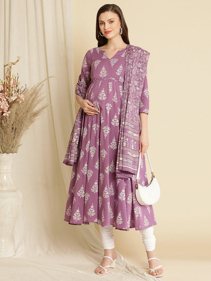 Maternity Anarkali Kurta + Dupatta