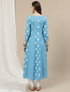 Maternity Cotton Anarkali Kurta with Dupatta- Blue