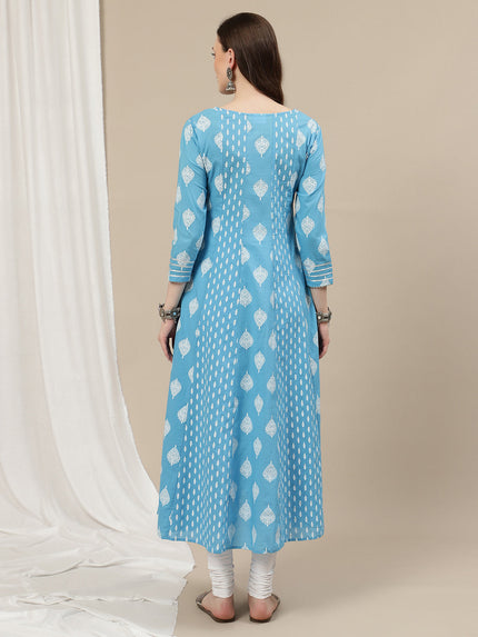 Maternity Cotton Anarkali Kurta with Dupatta- Blue