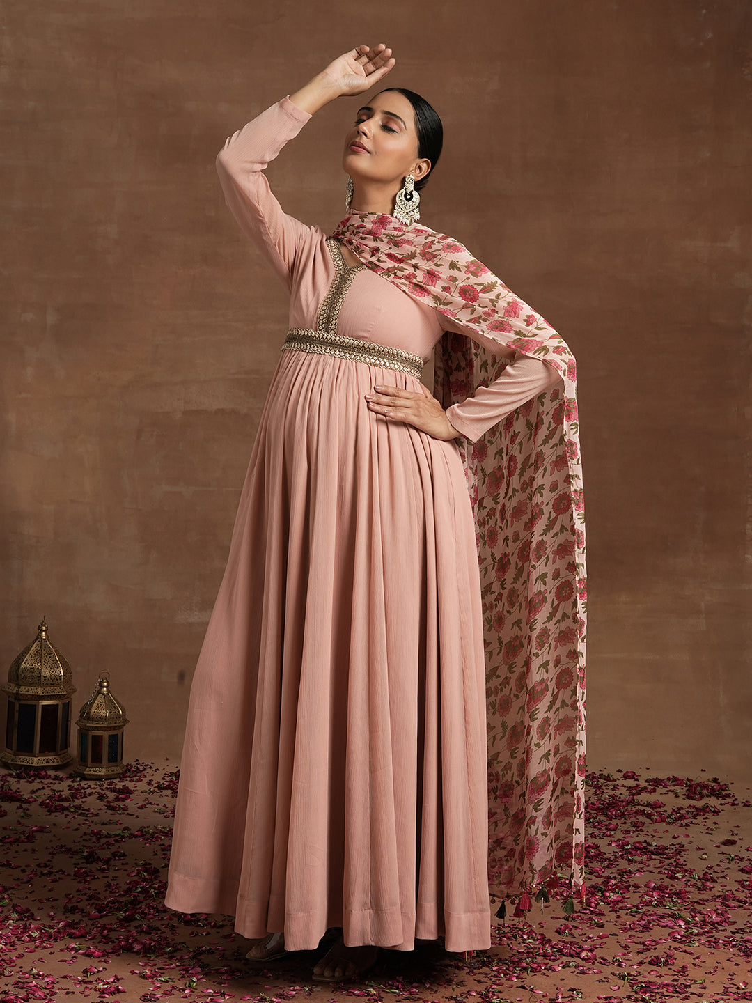 Buy Maternity Anarkali with Embellished Yoke & Floral Dupatta Buy Maternity Anarkali with Embellished Yoke & Floral Dupatta