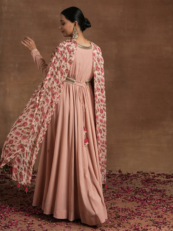 Maternity Anarkali with Embellished Yoke & Floral Dupatta