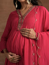 Maternity Anarkali with Embroidered Yoke & Dupatta