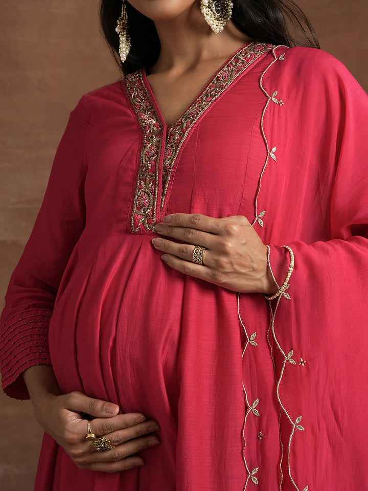 Maternity Anarkali with Embroidered Yoke & Dupatta
