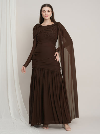 Maternity Draped Baby Shower Gown - Brown