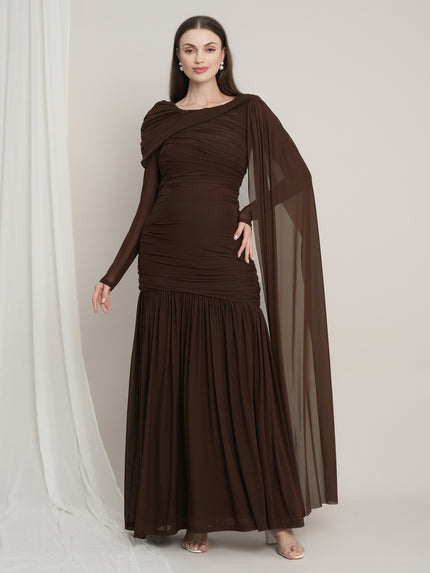 Maternity Draped Baby Shower Gown - Brown